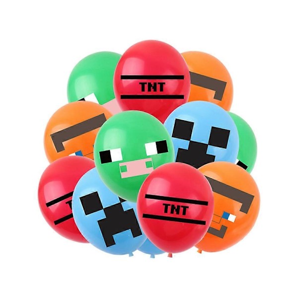 Minecraft-tema bursdagsfestutstyr for barn - Ballongbanner, cupcakes, kakedekorasjoner - WELLNGS