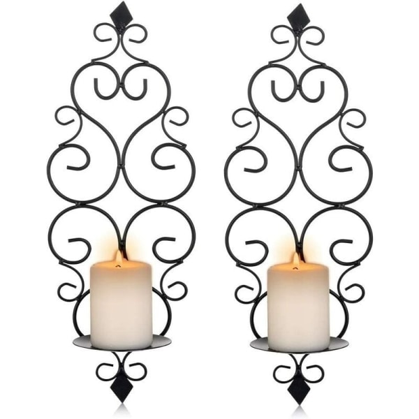 2 kynttilätelineen set Seinälle asennettavat metalliset kynttilänjalat, kynttilänjalat makuuhuoneen seinälle, kylpyhuone, olohuoneen sisustus, musta-WELLNGS