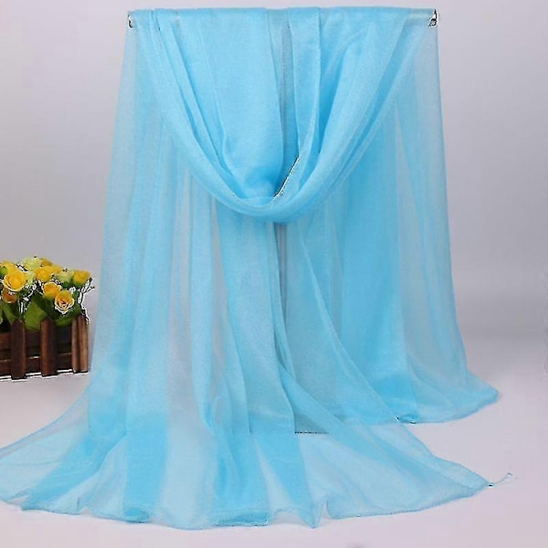Kvinners Lang Myk Sjal Chiffon Silke Avslappet Sjal - WELLNGS sky blue
