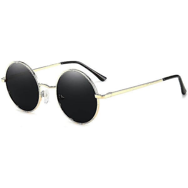 Retro Round John Lennon Polarisoivat Aurinkolasit Miehille ja Naisille Pyöreät Hippi Aurinkolasit - WELLNGS Black Lens-gold Frame