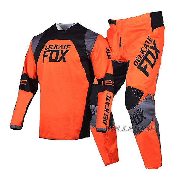 Delicate Fox 180 360 Jersey Bukser Gear Set MX Combo Motocross Bmx Dirt Bike Outfit ATV UTV Cykel Dragt Enduro Kits til Mænd-WELLNGS Orange Pant 36 Jersey XL
