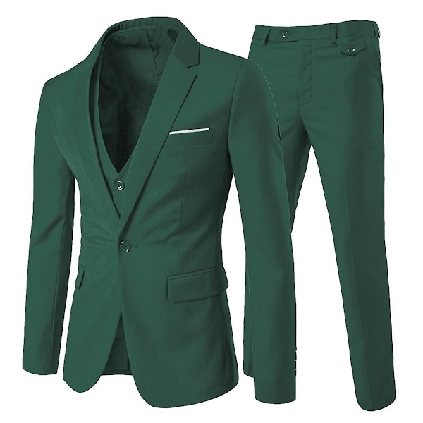 Allthemen Herrkostym 3-delat Business Solid Slim Fit Kostymjacka&byxor&väst-WELLNGS Light Green XL