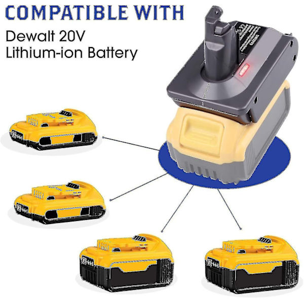 Dewalt 20v litiumakun sovitinadapteri Dyson V7 -sarjan Animal Absolute Fluffy Hepa -johdottomaan sauvaimuriin - WELLNGS