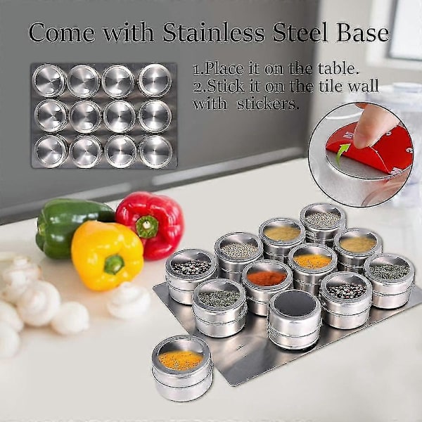 Magnetiska kryddburkar med väggmonterat ställ i rostfritt stål, kryddburkar med kryddmärkning, hög kvalitet - WELLNGS 1 pc spice jar