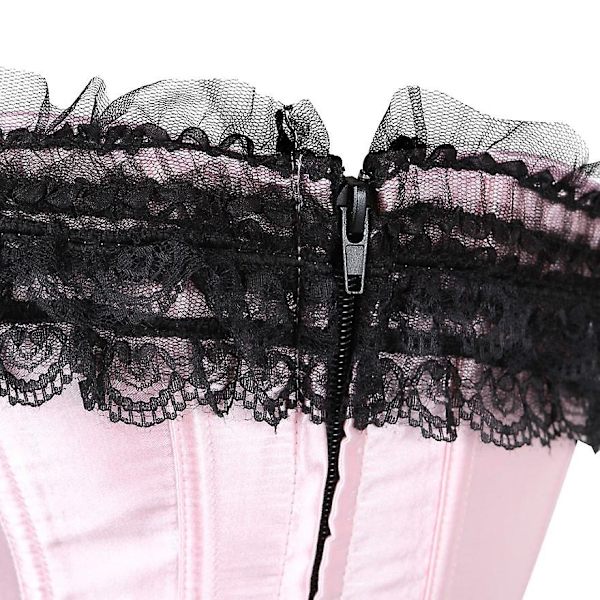Satiininen pitsikoristeinen korsetti, ylävartalon korsetti, burlesque-korsetti, ylävartalon korsetti, vartalonmuotoilija, alusvaatteet, showtyttöjuhla-asu, pluskoko - WELLNGS 8068 Pink 6XL