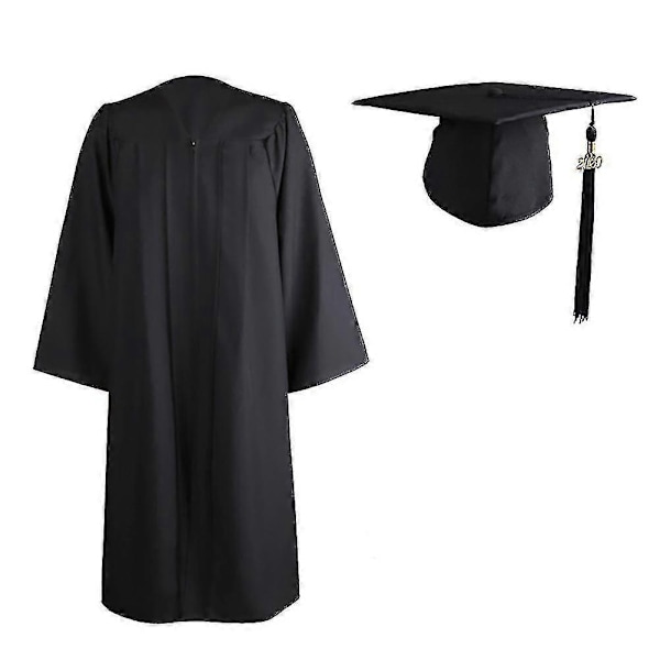 2022 Voksen lynlås lukning universitet akademisk graduering kjole kåbe Mortarboard Cap-WELLNGS Black XL