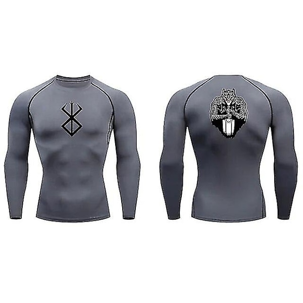 Miesten kompressiopaita pitkähihainen Anime Berserk Guts Urheilu Nopeasti kuivuvat T-paidat Athletic Gym Tiukat aluspaidat  Topit Tee Male-WELLNGS jinCX01 Gray2 M