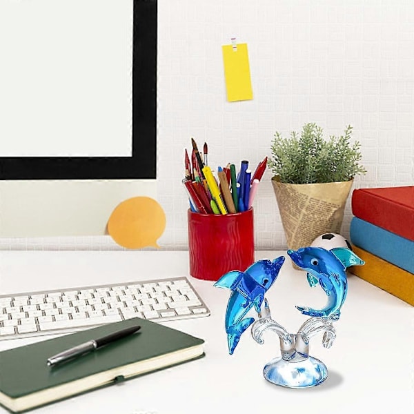 Blå Delfin Miniature Håndblæst Glas Havfisk Figur Dyr Statue Samlerobjekt Dekorationsgaver - WELLNGS style3644