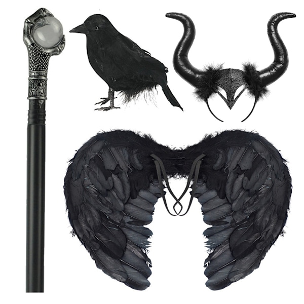 Maleficent Tyttöjen Mekko Luxury Pitsi Musta Noita Mekko Lapset Halloween Karnevaali Cosplay Puku Tumma Teema Cosplay Puku Tarvikkeet-WELLNGS Accs 4Y Tag-120