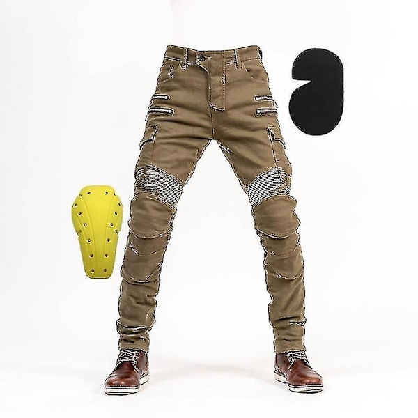 Moottoripyörähousut Miehet Moto Farkut Suojavarusteet Ajo Touring Moottoripyörähousut Motocross-housut Moto-housut - WELLNGS khaki EU-XL