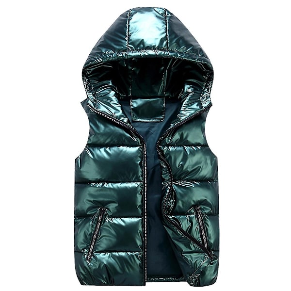 Sliktaa Unisex Blank Glansig Vattentät Ärmlös Jacka Lättvikts Puffer Väst-WELLNGS Green S