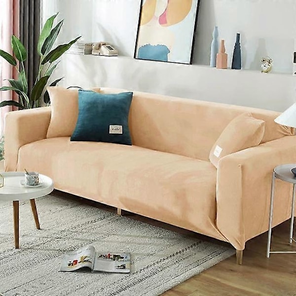 Vinterfløjlssofabetræk Kompatible med stue Elastiske møbelsofabetræk Chaiselong Hjørne L-formet sofabetræk 1 /2 /3 /4-WELLNGS beige 3seater 185-230cm