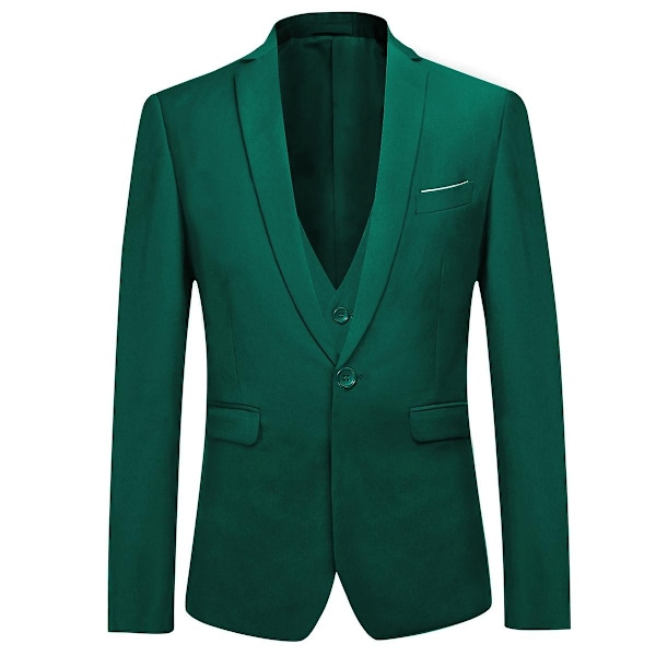 Yunclos Herre 3-delt Elegant Gentleman Business Slim Fit Dragt Sæt-WELLNGS Green L