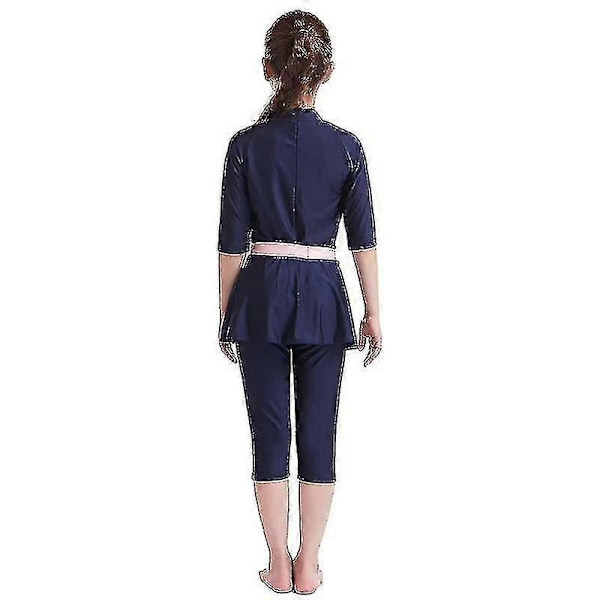 Flickors Badkläder Barnens Badkläder Enfärgad Burkini Badkläder Strandkläder - WELLNGS Navy Blue 12-13 Years