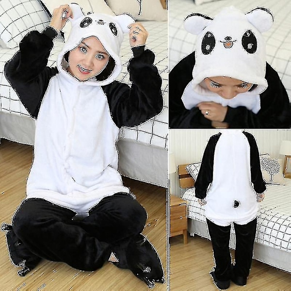 En-dels djurplyschpyjamas nattkläder för vuxna och barn - WELLNGS Treasure Panda 130-140CM