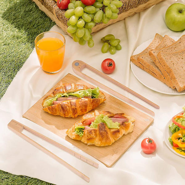 2 stk magnetiske bambus toasttenger 8,7 tommer tre kjøkken toasttenger for matlaging, naturlig Bam-WELLNGS