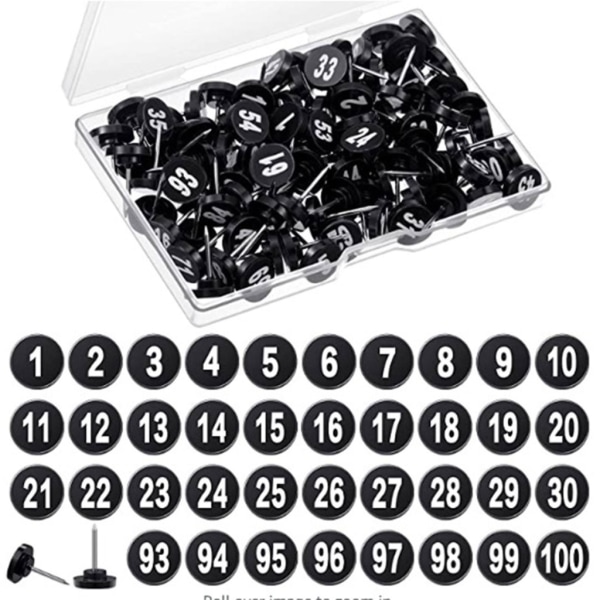 100 nummererede kortnåle Nummererede kortnåle til fotovægdekoration opslagstavler-WELLNGS Black