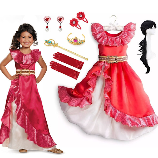 Disney Cartoon Elena från Avalor Cosplay Kostym Flickebarnsfödelsedagspresent Prinsessa Elena Klänning Barn Halloween Klä Upp Klänningsset E-WELLNGS dress set E 9-10T