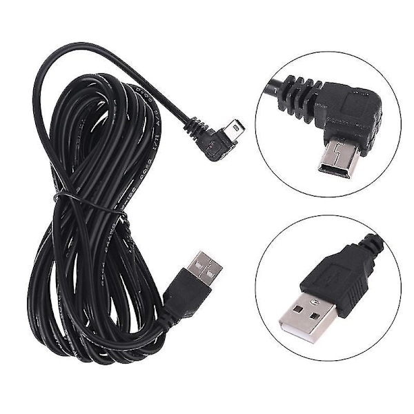 3,5 m Bil Auto Kamera DVR Strømkabel Oplader Strømforsyning Stik Adapter Forlængerkabel 90 Grader Rig-WELLNGS left mini usb L