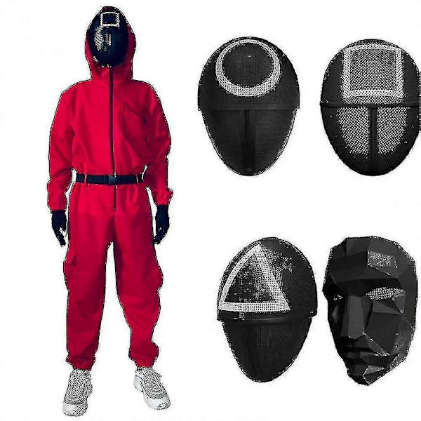 Unisex Squid Game Kostym - Jumpsuit + Squid Game Mask Halloween Outfit Present Z xi-WELLNGS triangle S