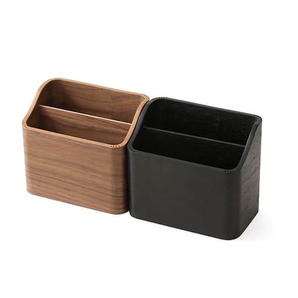 Fjernkontrollholder i tre, Organizer Skrivebordsoppbevaring med 2 rom - WELLNGS Walnut