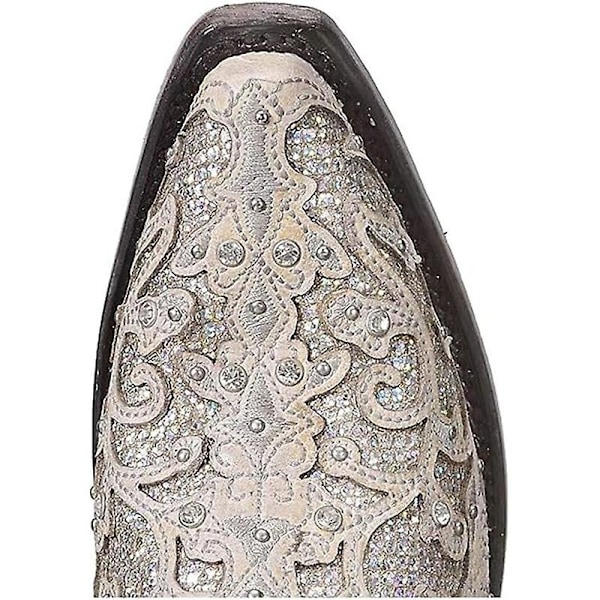 Naisten Teräväkärkiset Glitter-Hääkirjonta-Saappaat Kristalli Naiset Cowboy-Saappaat - WELLNGS WHITE 36