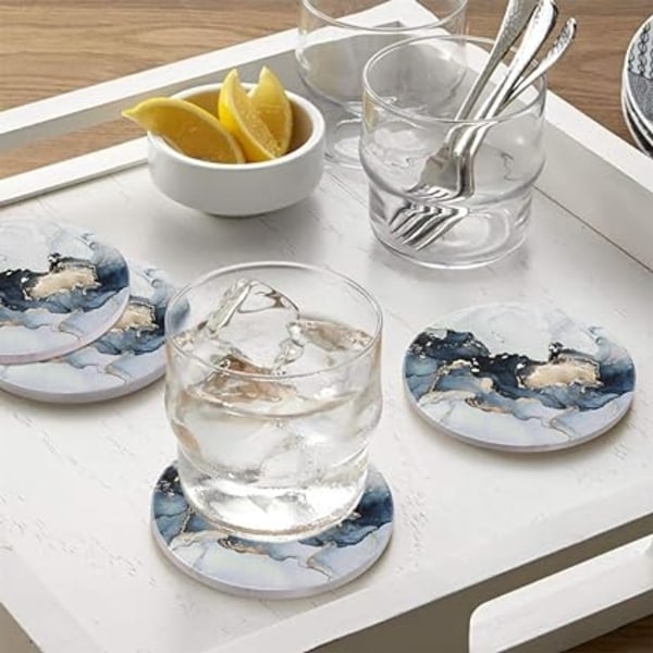 4-delte runde glasbrikker - Absorberende sæt med korkbund og keramisk sten, dekorative glasbrikker til krus og krus (grå)-WELLNGS