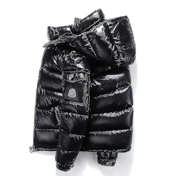 Shiny Down Jacket Winter Jacket Stand Collar Down Jacket with Hood-WELLNGS black S