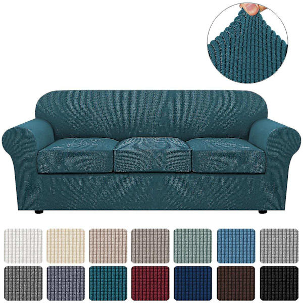 Stretch Vattentät Soffa Överdrag, 1 Del, Spandex, Jacquard Elastisk Soffa Överdrag med Halkskydd Skum-WELLNGS blue green 3 Sitzer enlarge