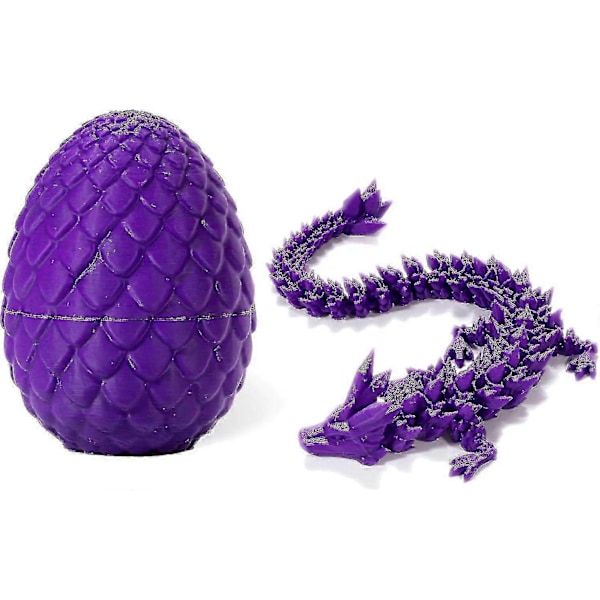 3D-printet drageegg, fullt ledd drage krystalldrage med drageegg, hjemmekontor dekorasjon sjefens skrivebordsleketøy, - WELLNGS Classic Purple