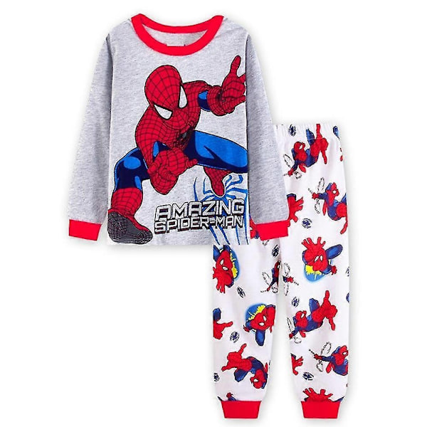 3-7 år gamla barn pojkars Spiderman Batman pyjamas långärmad T-shirt långbyxor pyjamasset superhjälte pyjamas-WELLNGS Grey White 5-6Years