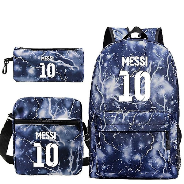 Lel Messi -reppu Lel Messi -opiskelijalaukku olkalaukku kynäkotelosetti kolme. Lightning blue pattern 2