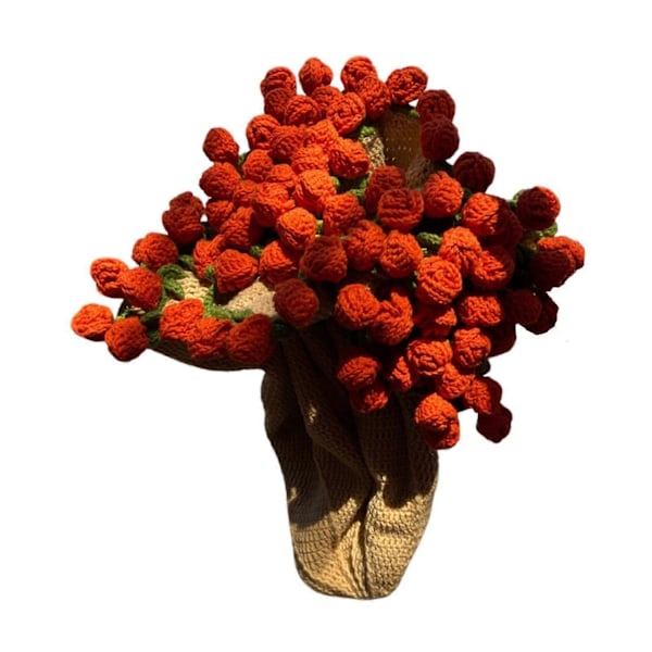 Bouquet Tæppe Hæklesæt Hæklestartersæt til Bouquet Gave Håndværk Håndlavet DIY Håndværk Strikkesæt til Entusiaster Voksne-WELLNGS KhakiWhiteOrangeRose