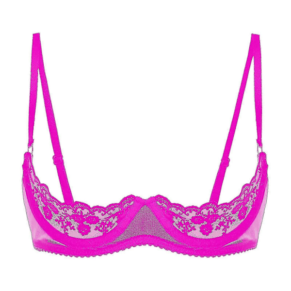 Dam 1/2 Kupa Push Up Bygel Spets BH Underkläder Öppen Kupa BH Toppar Justerbar Rem Svampvadderad Behå Underkläder-WELLNGS Rose B XXL