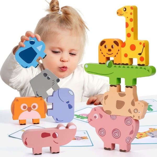 Montessorileksaker, blocksortering och stapling av toddler för 2-4 år, pedagogiska leksaker för barn för barn Finmotoriska lärandespel-WELLNGS