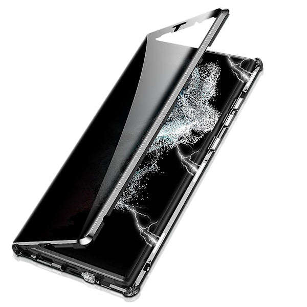 Samsung Galaxy S22 Ultra/s22:lle sopiva magneettinen suojakuori, jossa on kaksinkertainen karkaistu lasi ja näytön suojaus - WELLNGS Silver For Galaxy S22