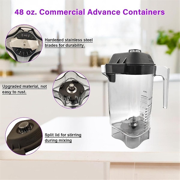48oz Blender Fit för Quiet One VM0145, BarBoss, Drink Machine Advance och Touch & Go Kommersiell Blender Pitcher-WELLNGS