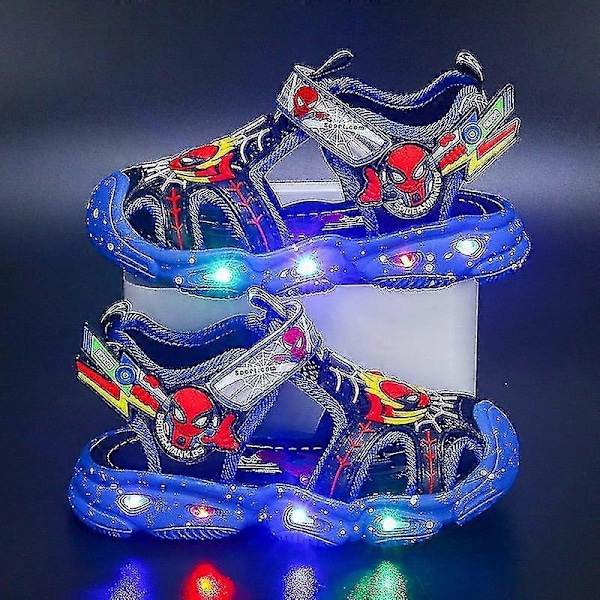 Pojkar LED Sandaler Spiderman Utomhusskor Strandskor Barn Luminous Halksäkra Skor Sommar-WELLNGS Blue 37-Insole 23.0 cm