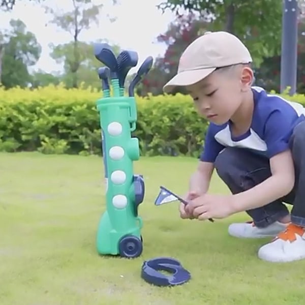 1 set barnspel golfleksaker med golfklubba 4 bollar flagga träningshål putter förälder-barn In-WELLNGS Pink