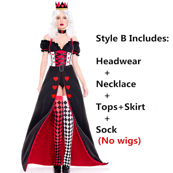 Barn og Voksen Hjerter Dame Alice i Eventyrland Kostyme Poker Dronning Cosplay Halloween Maskerade Kostyme Sexy Kjole med Hodeplagg XXL-WELLNGS XXL Style B (With sock)