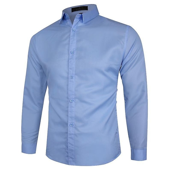 Menn's Regular Fit Langarmet Oxford Skjorte - WELLNGS Blue 3XL