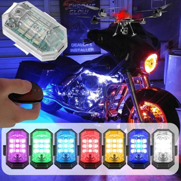 Høj lysstyrke Trådløs LED-blitzlys 7 farver Cool modifikationslys til natkørsel fjernbetjenings-WELLNGS remote control double lamp