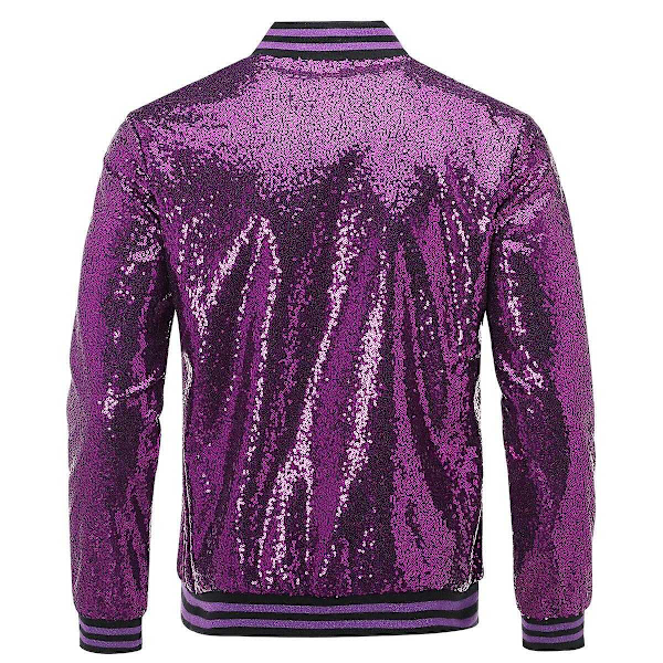 Allthemen herr Sequin Casual dragkedja fest Bomberjacka-WELLNGS Purple M