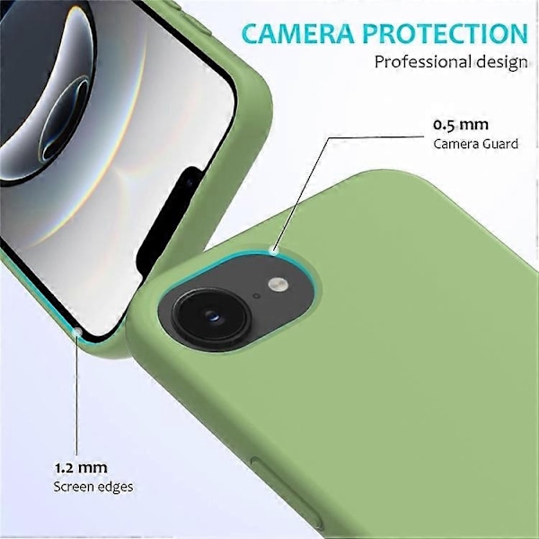 Kompatibelt skal för iPhone 16e, fallsäkert flytande silikon med mjukt foder, baksidesskydd - WELLNGS LightGreen