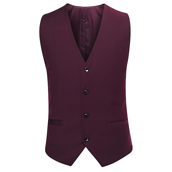 Allthemen Herre Dress 3-delt Business Solid Slim Fit Dressjakke&amp;Bukser&amp;Vest-WELLNGS Dark Red XL