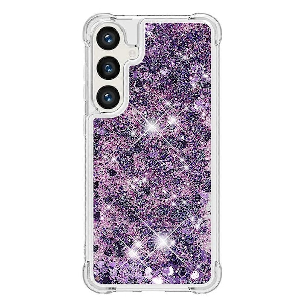 YB Quicksand Series-1 Yhteensopiva Samsung Galaxy S24+ -kotelon kanssa, nestemäiset kelluvat paljetit TPU-suojus - WELLNGS Dark Purple Hearts