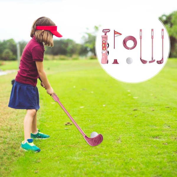 1 set barnspel golfleksaker med golfklubba 4 bollar flagga träningshål putter förälder-barn In-WELLNGS Pink