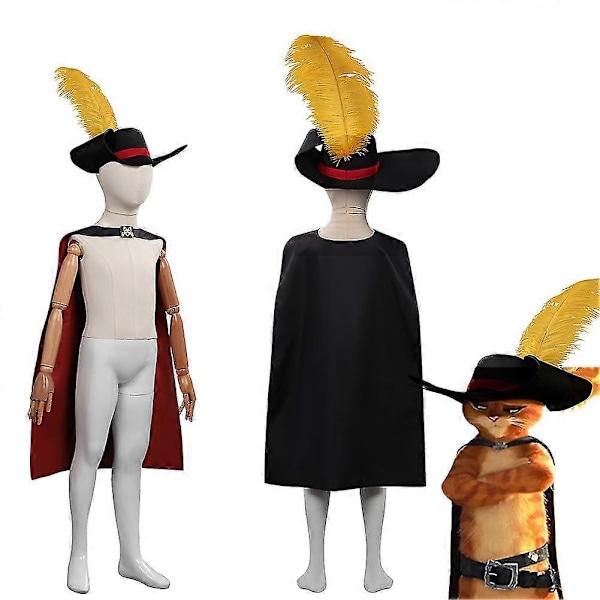 Puss i støvler Cosplay Kostyme Kappe Hatt Rollespill Fantasia The Last Wish Forkledning Halloween Karneval Kompatibel med Barn-WELLNGS Cloak and Hat XXL