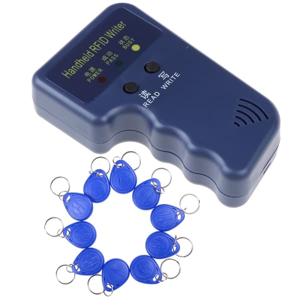 125KHz Håndholdt RFID-skriver/kopierer/leser/duplikator med 1 blå duplikator + 10 stk. ID-koder - WELLNGS