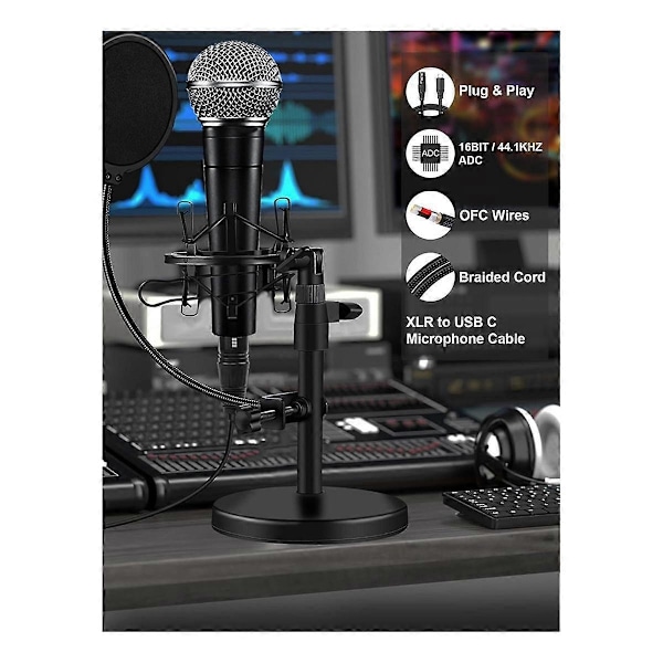 XLR til USB C USB C til XLR til telefon til mikrofon XLR til USB-kabel til tablet, bærbar computer og anden type C-enhed (6FT) - WELLNGS